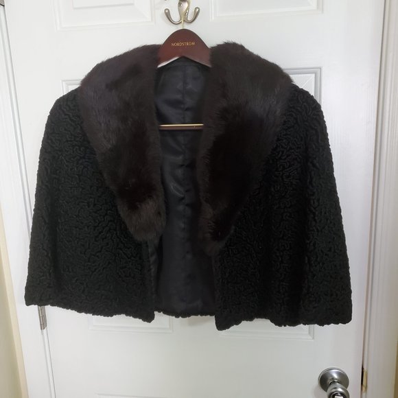 Jackets & Blazers - Faux Lamb and Rabbit Fur Black Evening Jacket